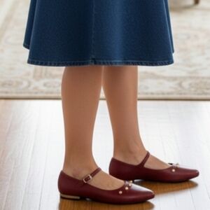 Draper James Miley Mary Jane Women's Red Flats with Pearl Details